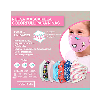 PACK X 3 MASCARILLA NIÑA COLORFULL